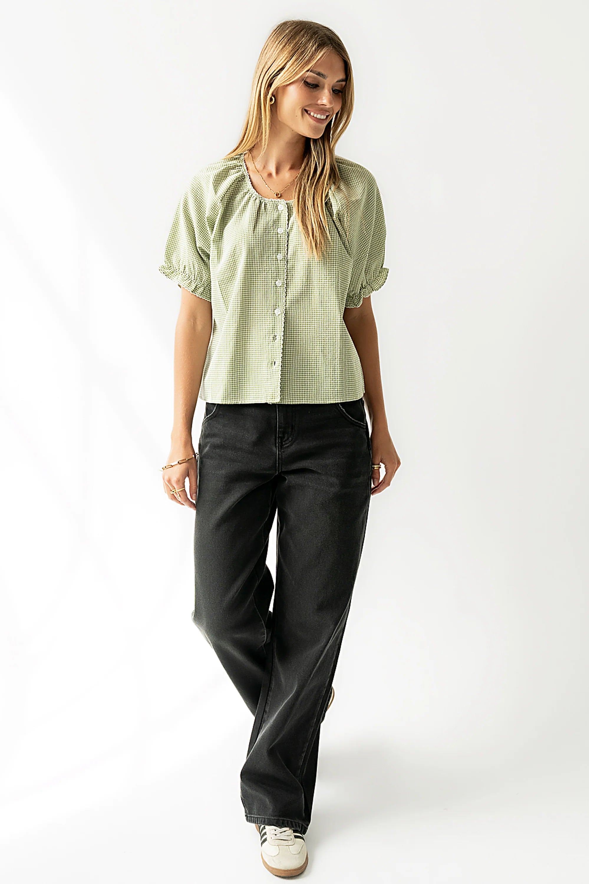 Benny Gingham Blouse in Green