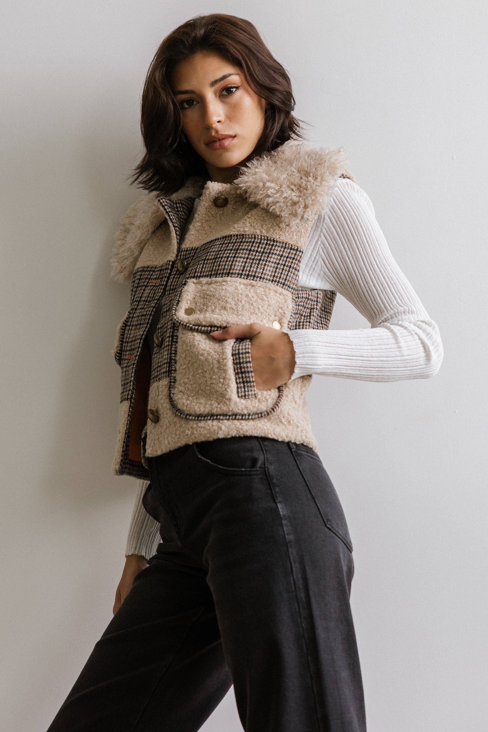 Liv Sherpa Vest in Taupe FINAL SALE