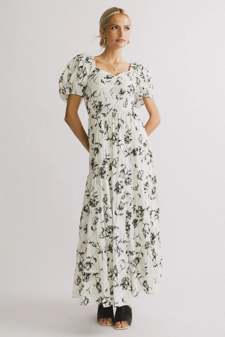 Robbie Floral Midi Dress in White FINAL SALE