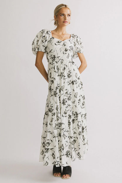 Robbie Floral Midi Dress in White FINAL SALE
