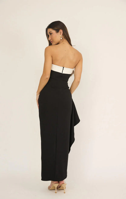 Amanda Black White Strapless Maxi Dress
