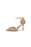 Pointed Toe Ankle Strap Stiletto Heels With Rhinestone