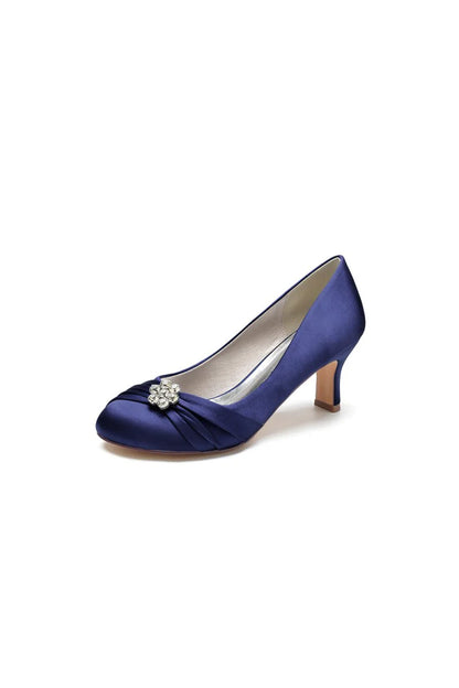 Round Toe Crystal Flower Chunky Heels