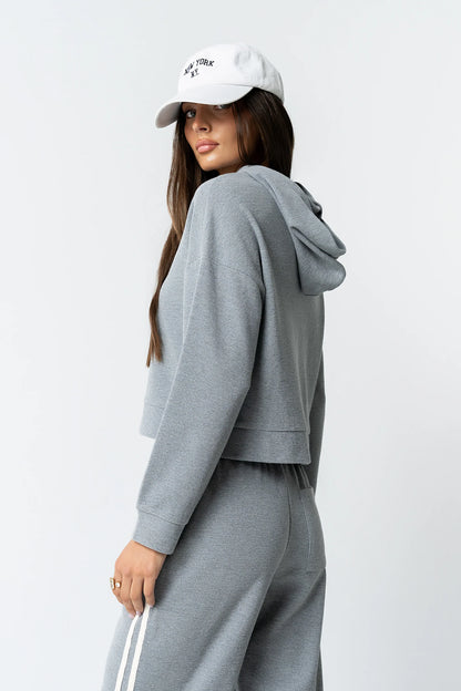 Kourtney Waffle Knit Hoodie in Grey