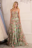 A1420 SAGE FLORAL PRINT CORSET A LINE DRESS Andrea Leo