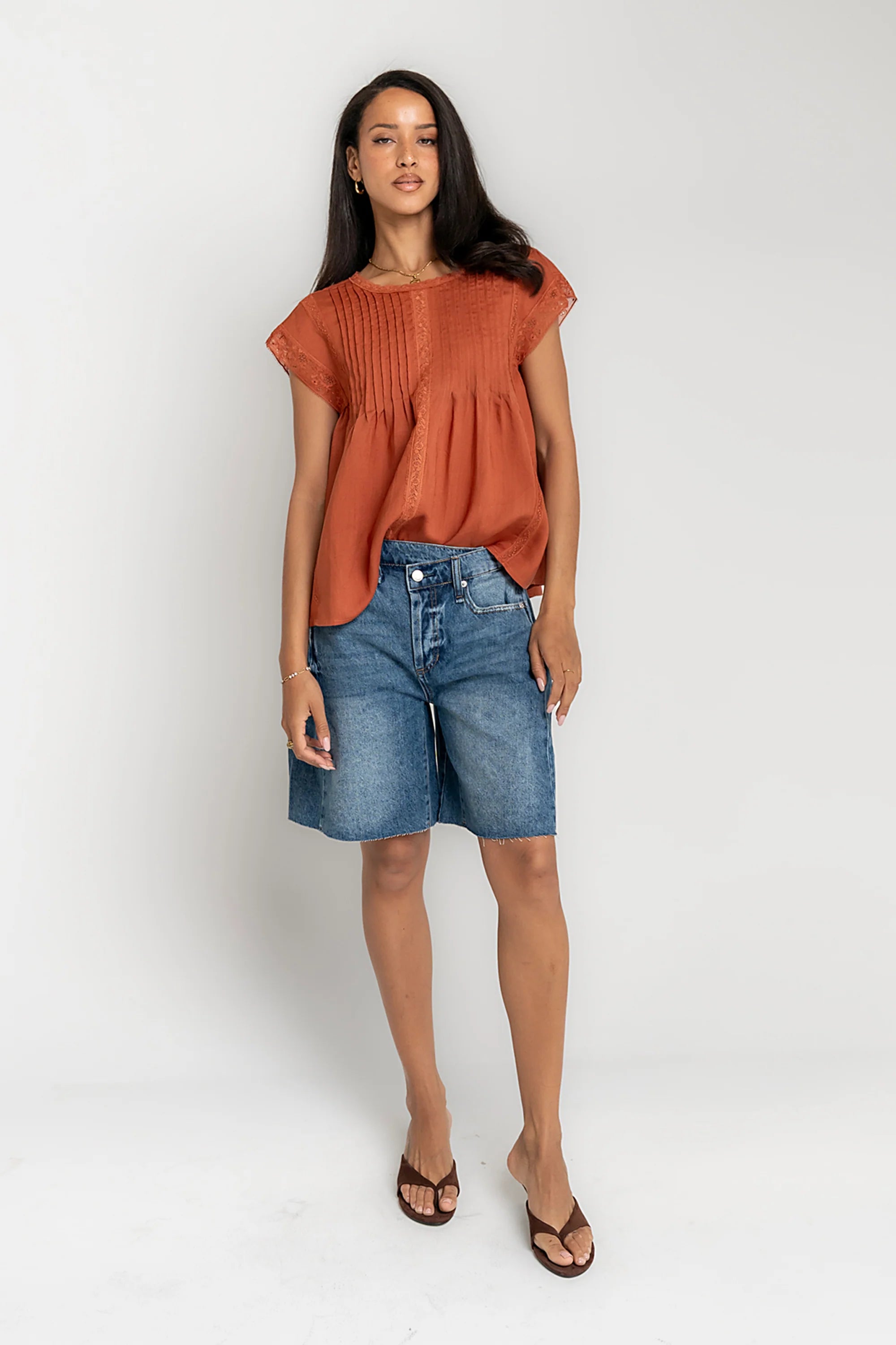 Cambree Pleated Blouse in Terracotta