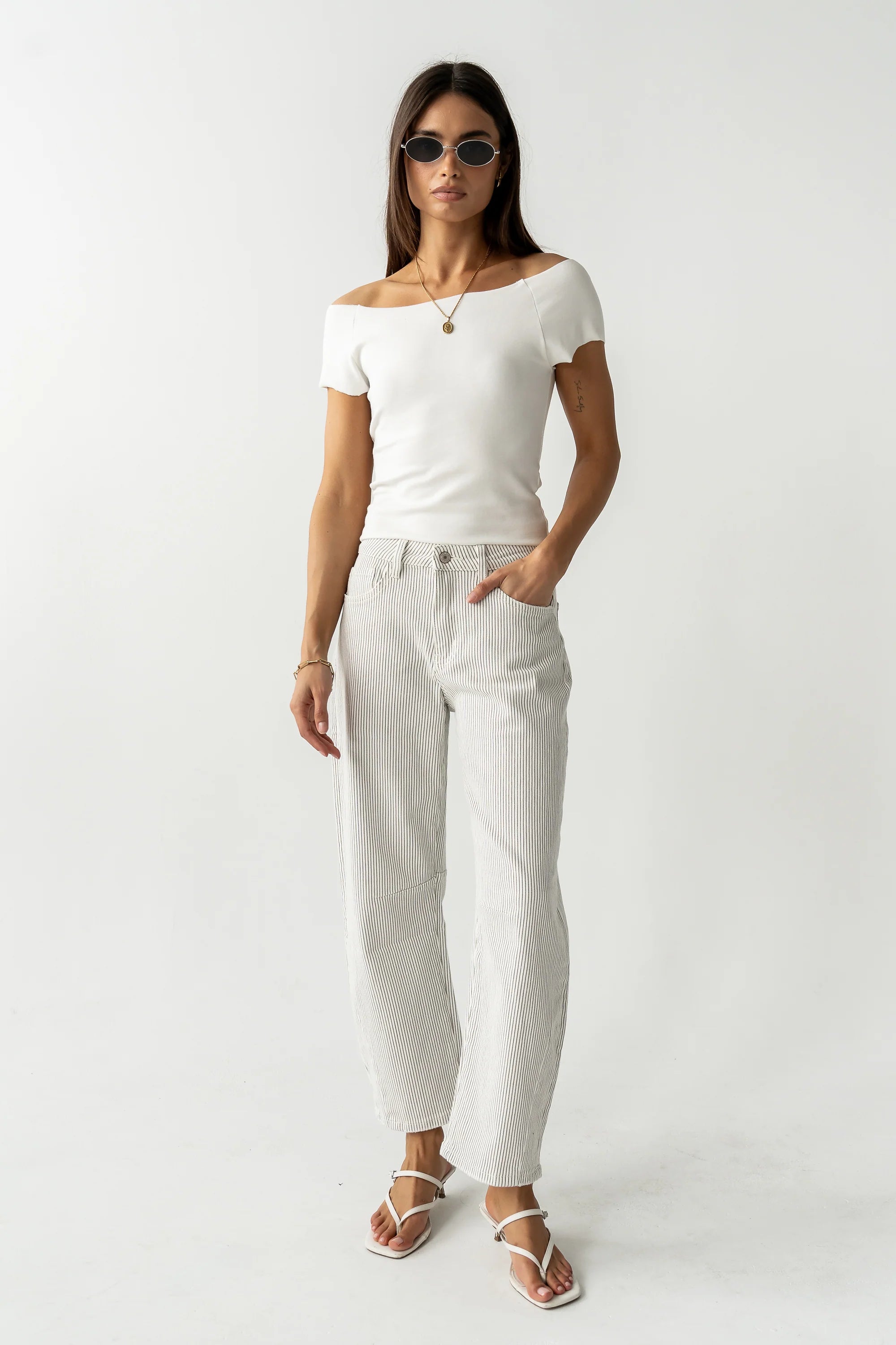 Tilly Striped Barrel Jeans