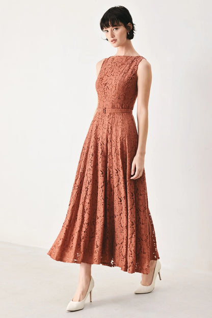 TRUE ROMANCE RUST LACE MIDI DRESS
