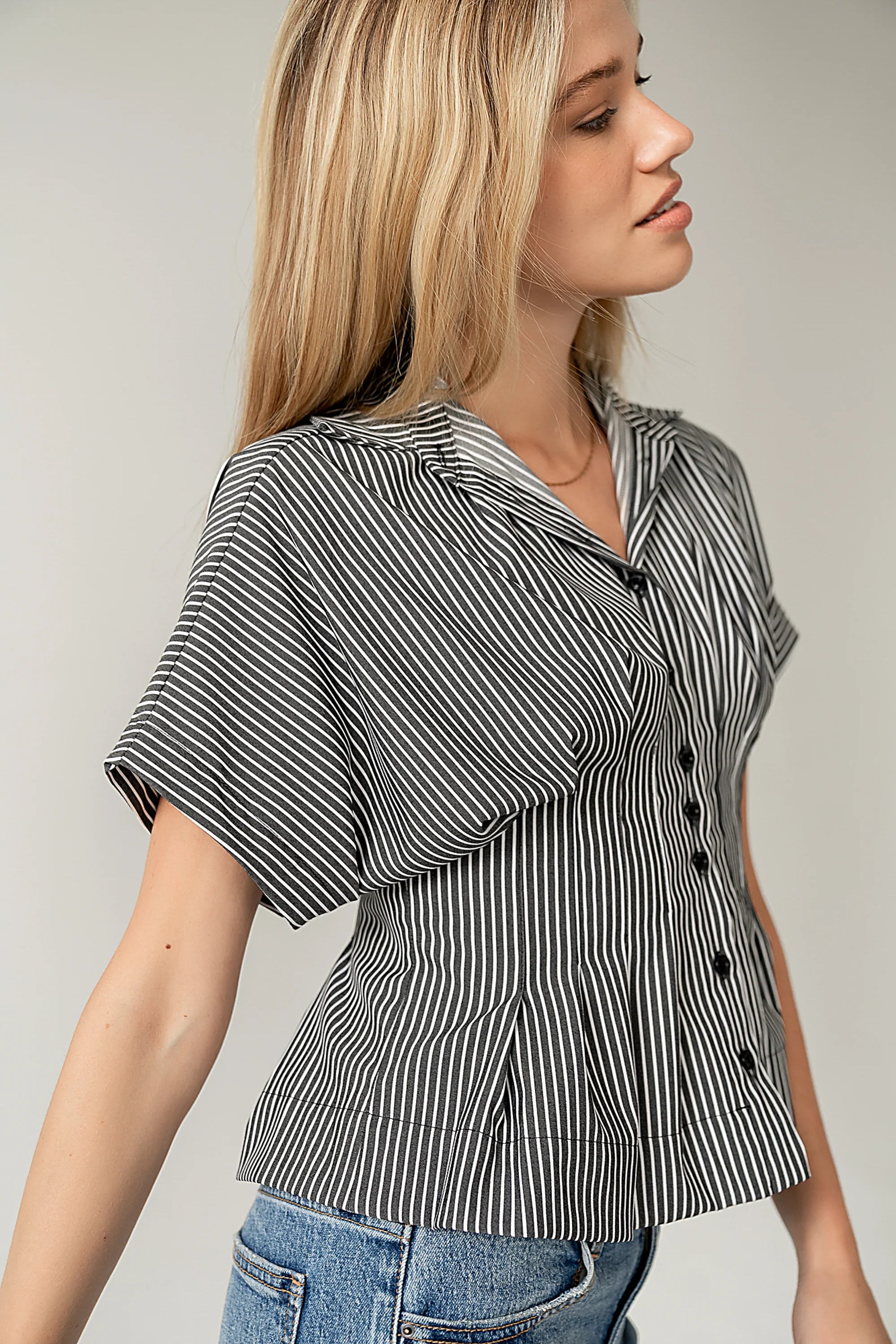 Alec Striped Blouse in Grey FINAL SALE