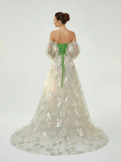 A Line Light Green Sweetheart Pearl Wedding Dress