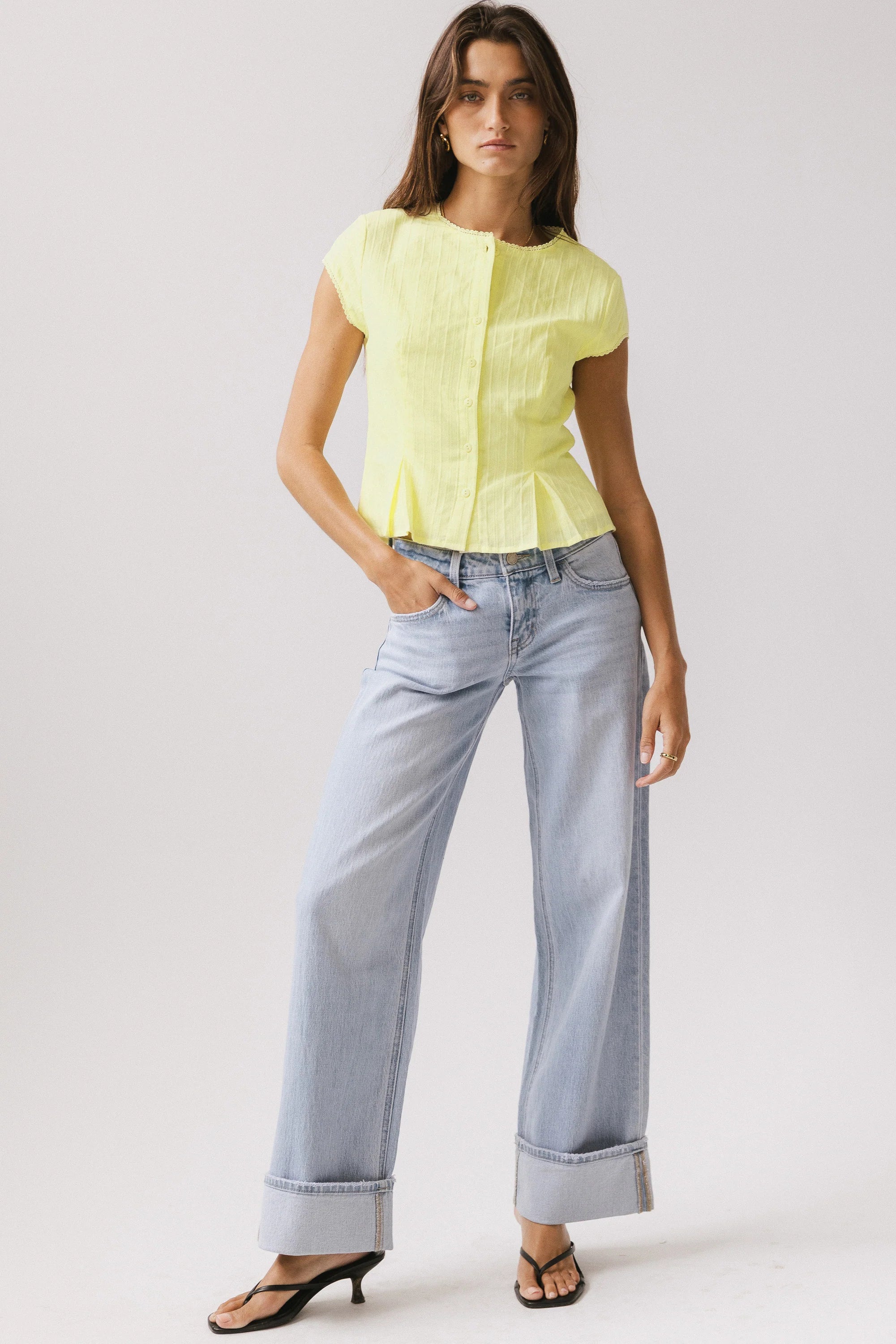 Rumi Button Front Blouse in Yellow FINAL SALE