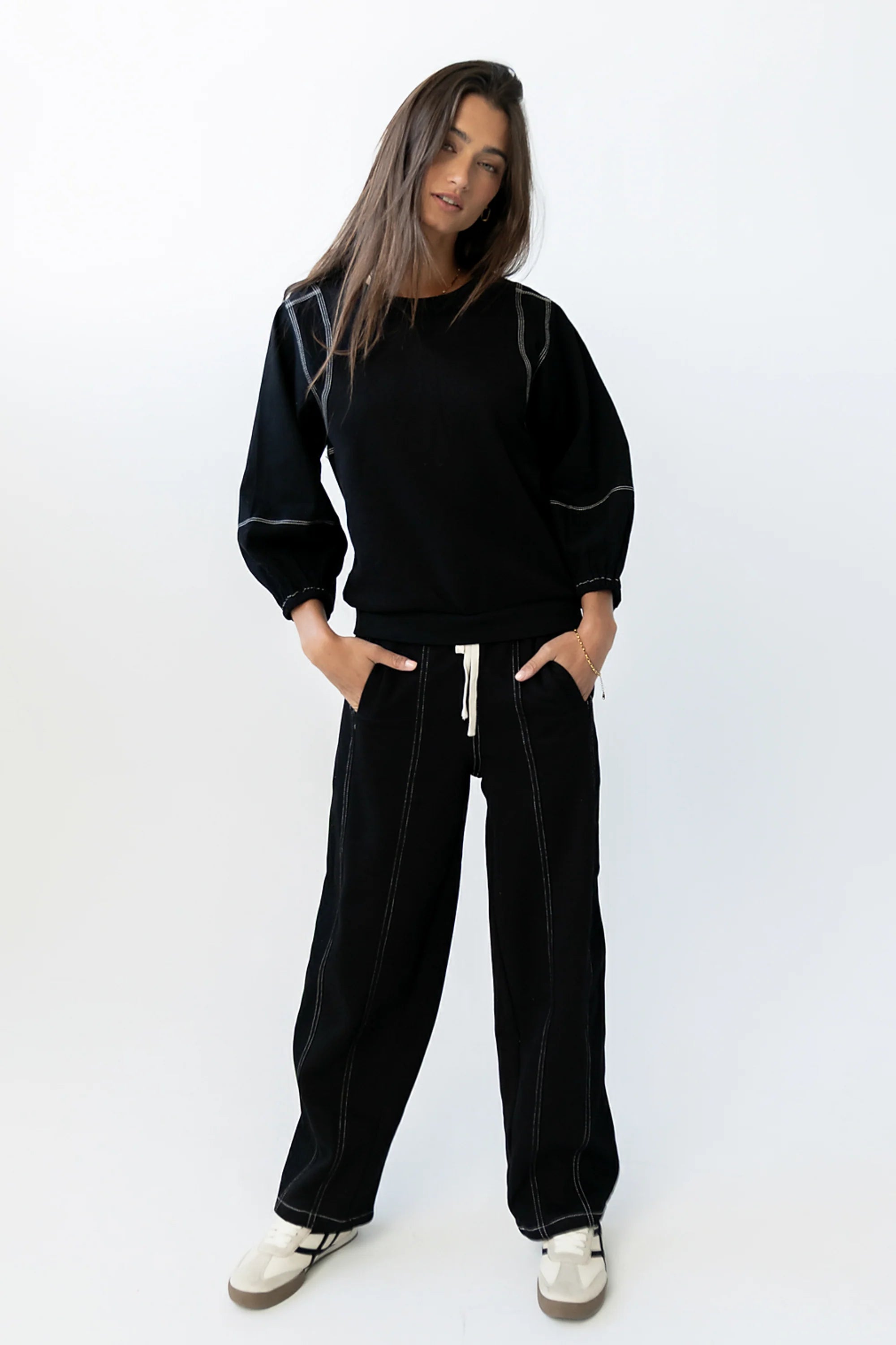 Malinda Mixed Media Baggy Pants in Black FINAL SALE