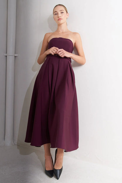 OPERA WINE BURGUNDY MIDI DRESS WITH POCKETS