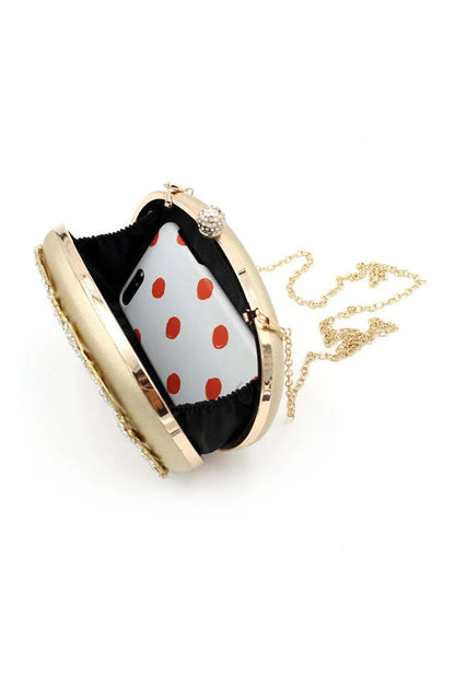 Gold Closure Beaded Clutch Bag