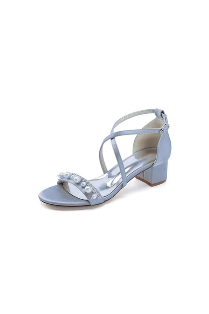 Open Toe Pearl Hollow Out Chunky Heels