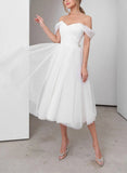 Sweet A Line Off The Shoulder Little White Tulle Wedding Dresses