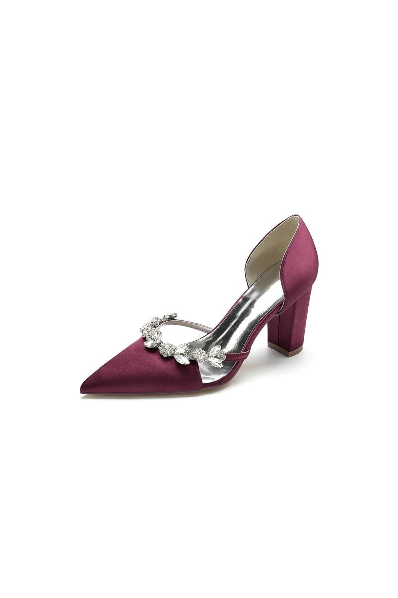 Crystal Strap Pointed Toe Block Heel Sandals