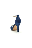 Royal Blue Silk Heels with Crystal Flower Ornament
