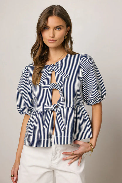 Milandra Striped Peplum Top FINAL SALE