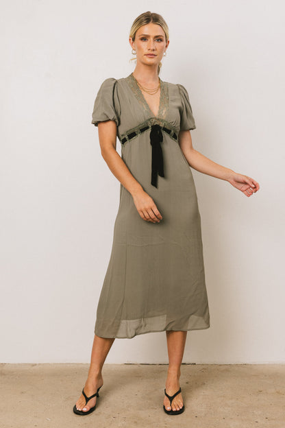 Selah Lace Trim Midi Dress in Sage FINAL SALE