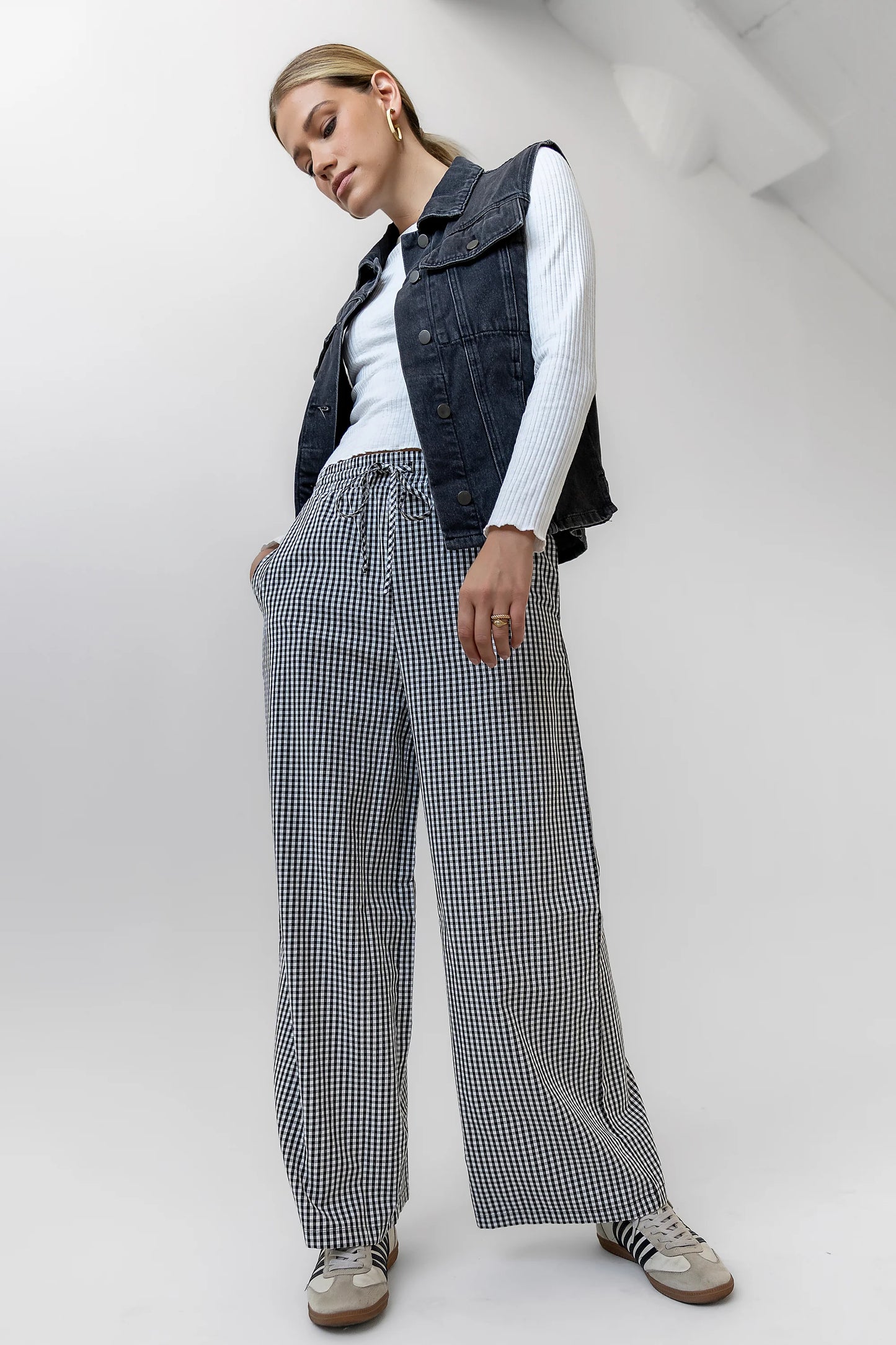 Ada Gingham Wide Leg Pants in Black FINAL SALE