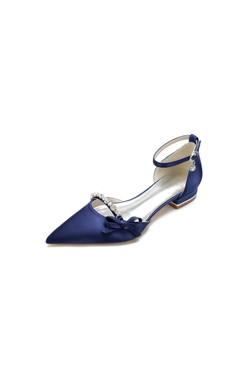Rhinestone Pointed Toe Kitten Heels With Bow