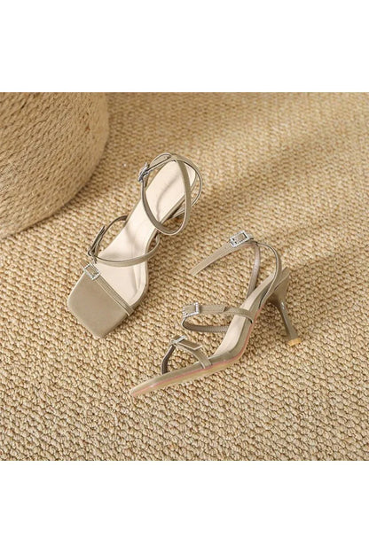Strappy Open Toe Ankle Buckle Stiletto High Heels