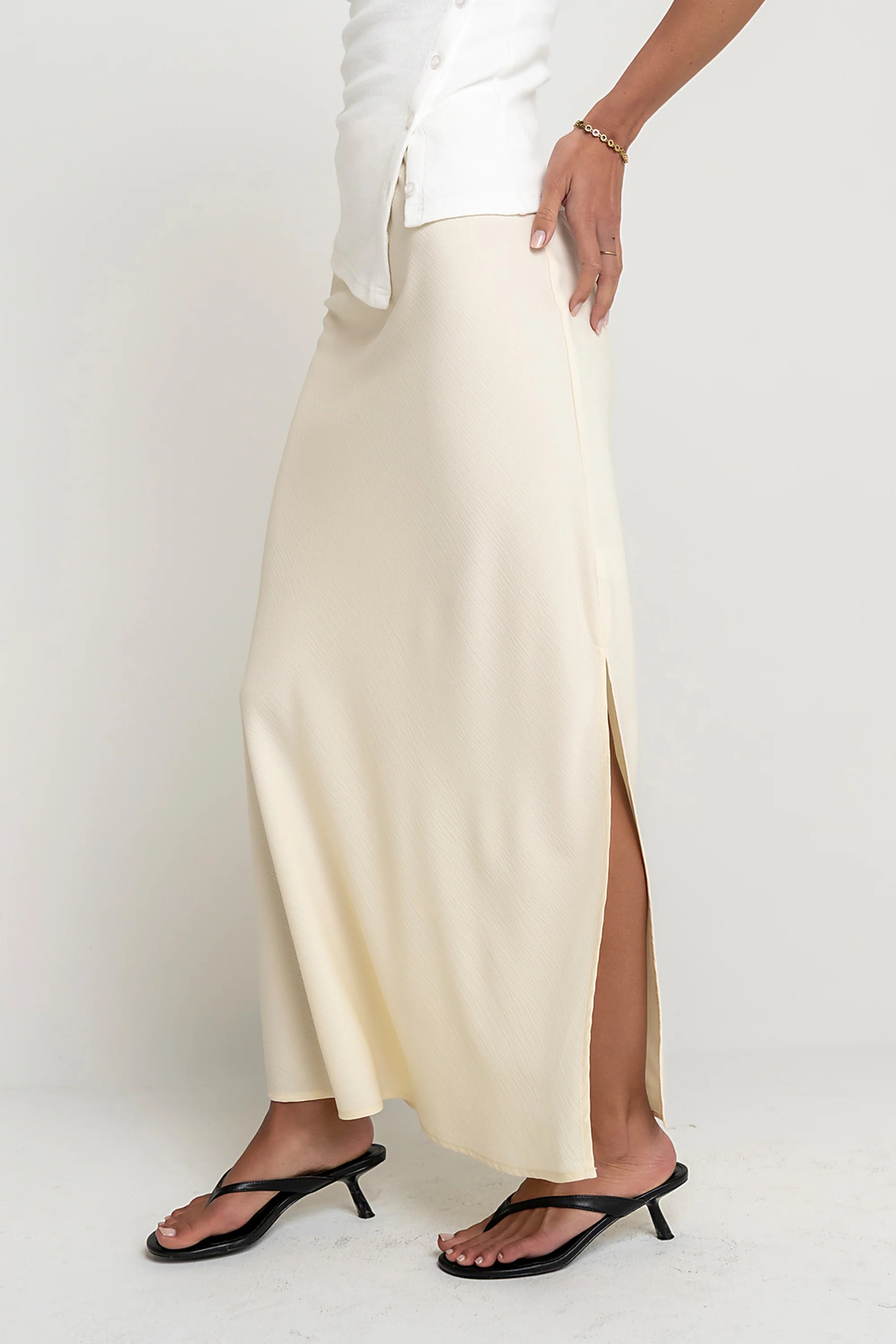 Ashlyn Textured Maxi Skirt in Natural