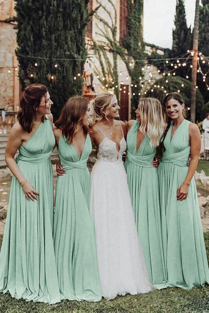 Elegant Light Pink Chiffon Floor Length Long Bridesmaid Dress