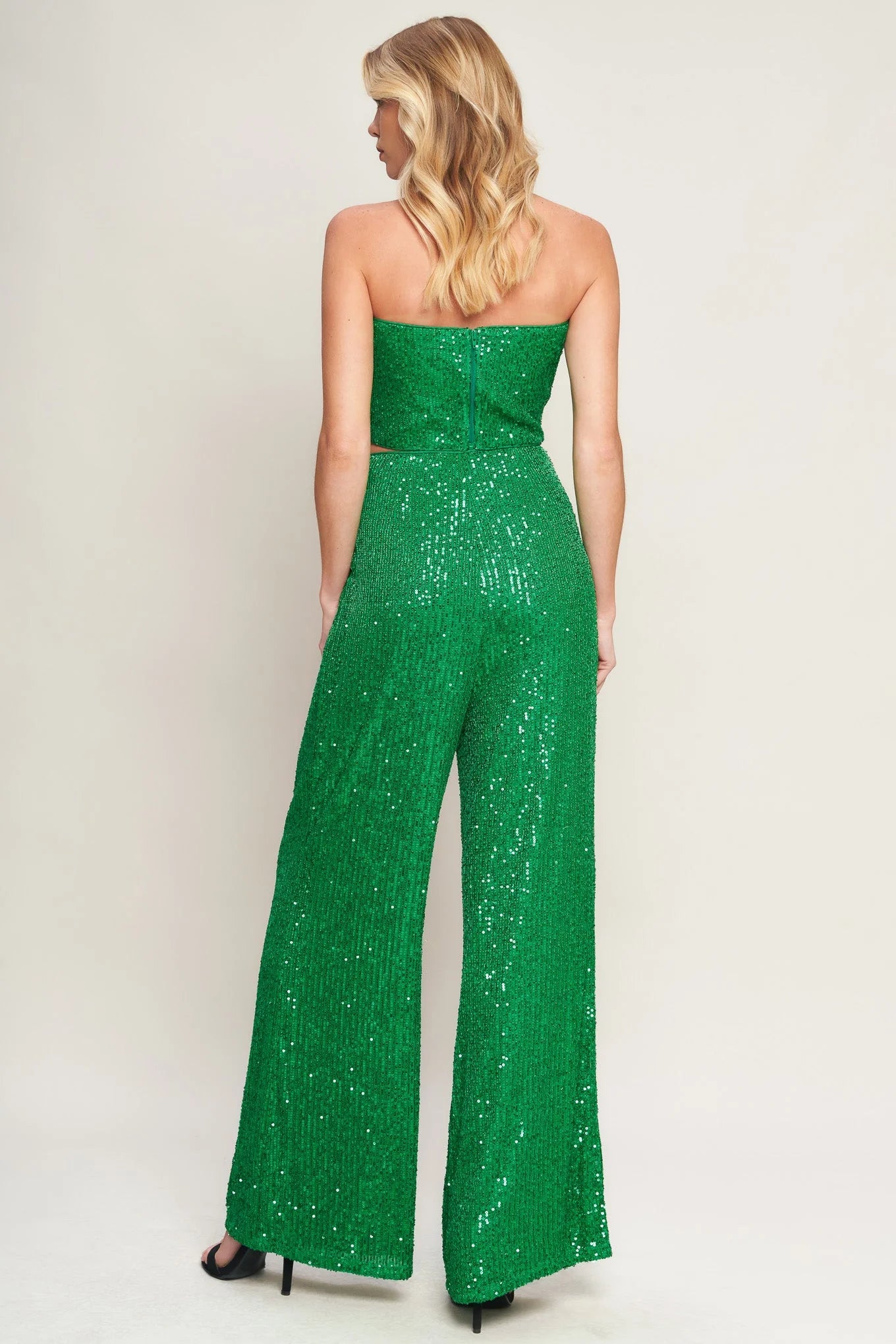 CHARMING COMPOSURE SEQUIN CROP TOP PANT SET
