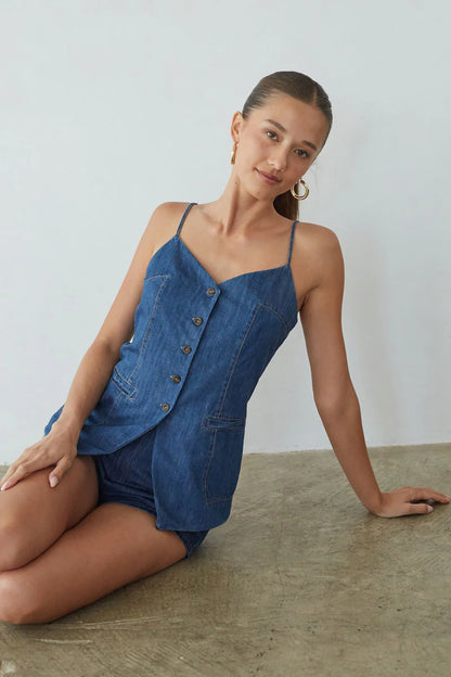 Amena Mid Rise Denim Shorts