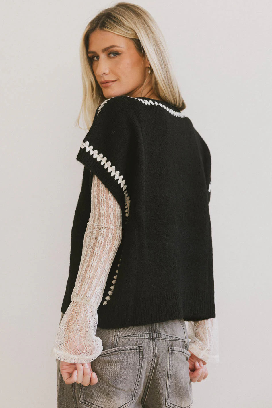 Hazel Embroidered Sweater Top in Black FINAL SALE