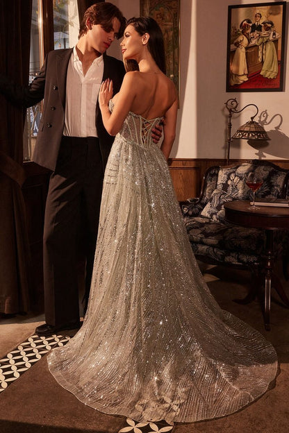 HOLLIS GOWN STRAPLESS GLITTER GOWN OVERSKIRT