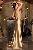 Hattie Gown Beaded Bodice Metallic Satin Dress