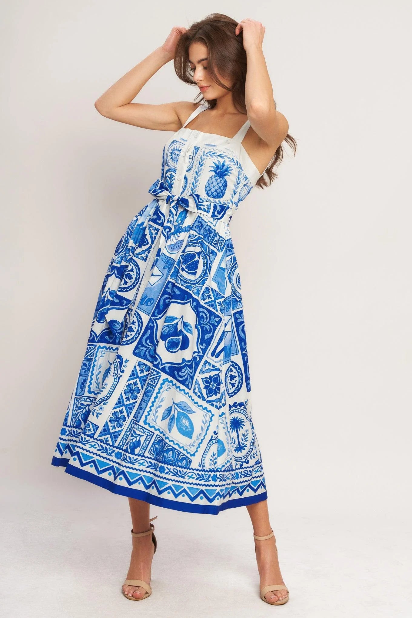 BLUE MAJOLICA CHARM MIDI DRESS