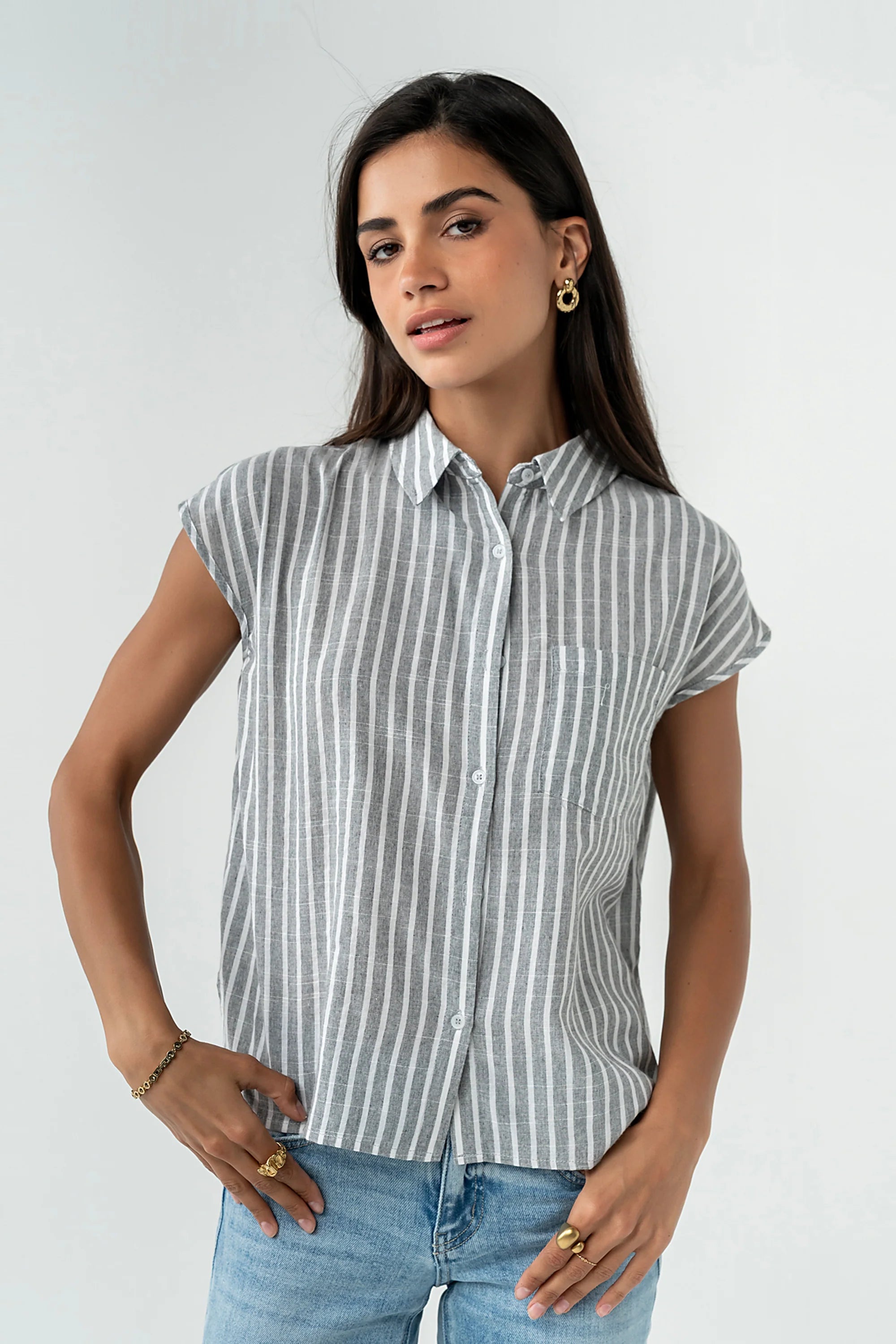 Janel Collared Striped Top