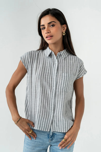 Janel Collared Striped Top