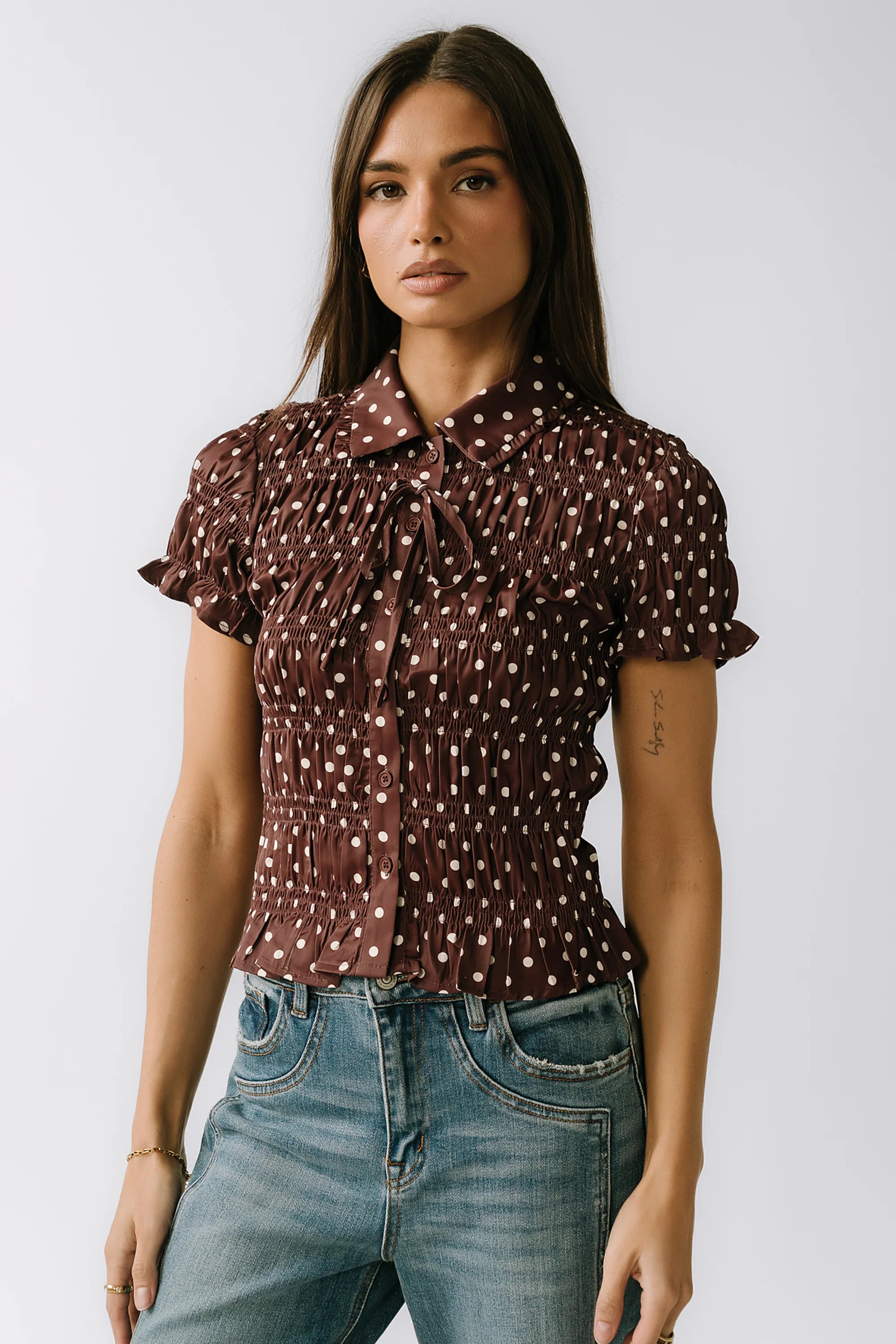 Kreyton Polka Dot Blouse in Dark Brown