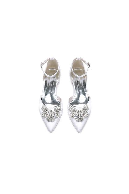 Rhinestone Pointed Toe Ankle Strap Kitten Heels