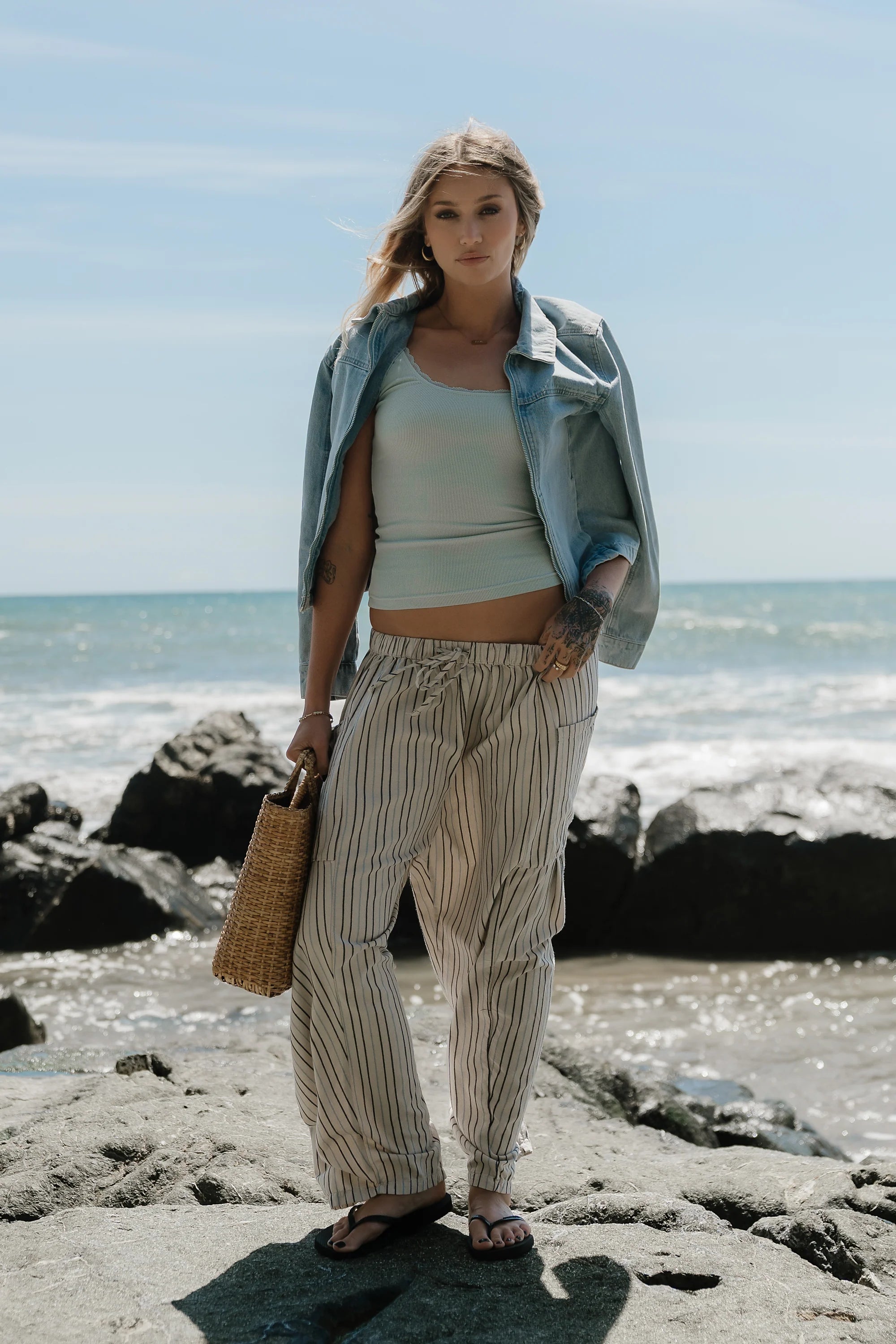 Colleen Striped Baggy Pants in Natural