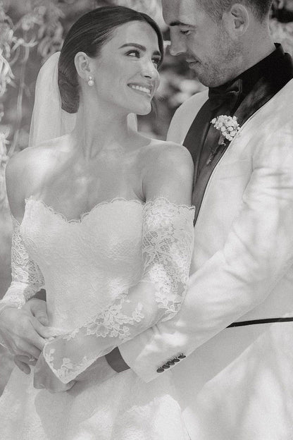 Vintage A Line Sweetheart White Lace Wedding Dresses with Slit