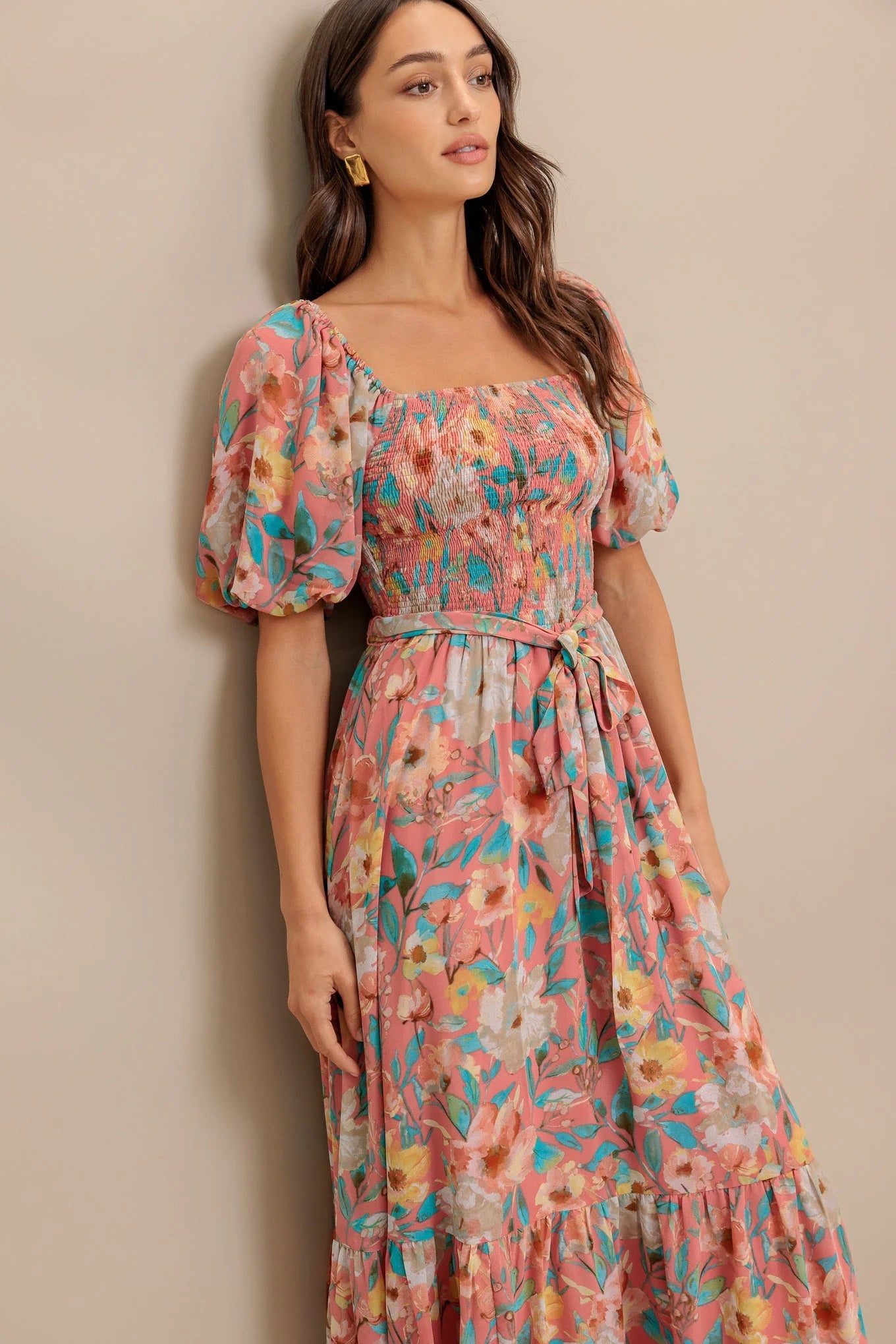 ROSY TWILIGHT FLORAL MIDI DRESS