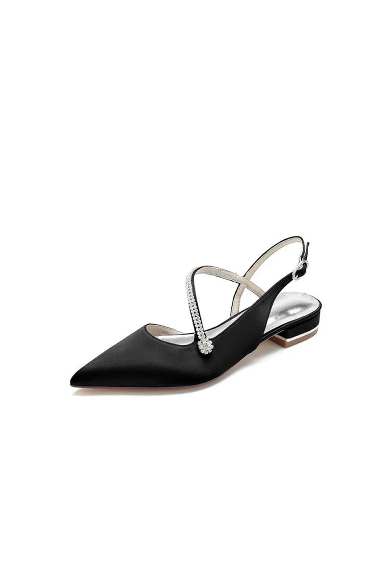 Beaded Pointed Toe Buckle Kitten Heels