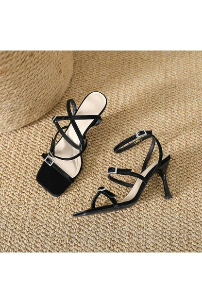 Strappy Open Toe Ankle Buckle Stiletto High Heels