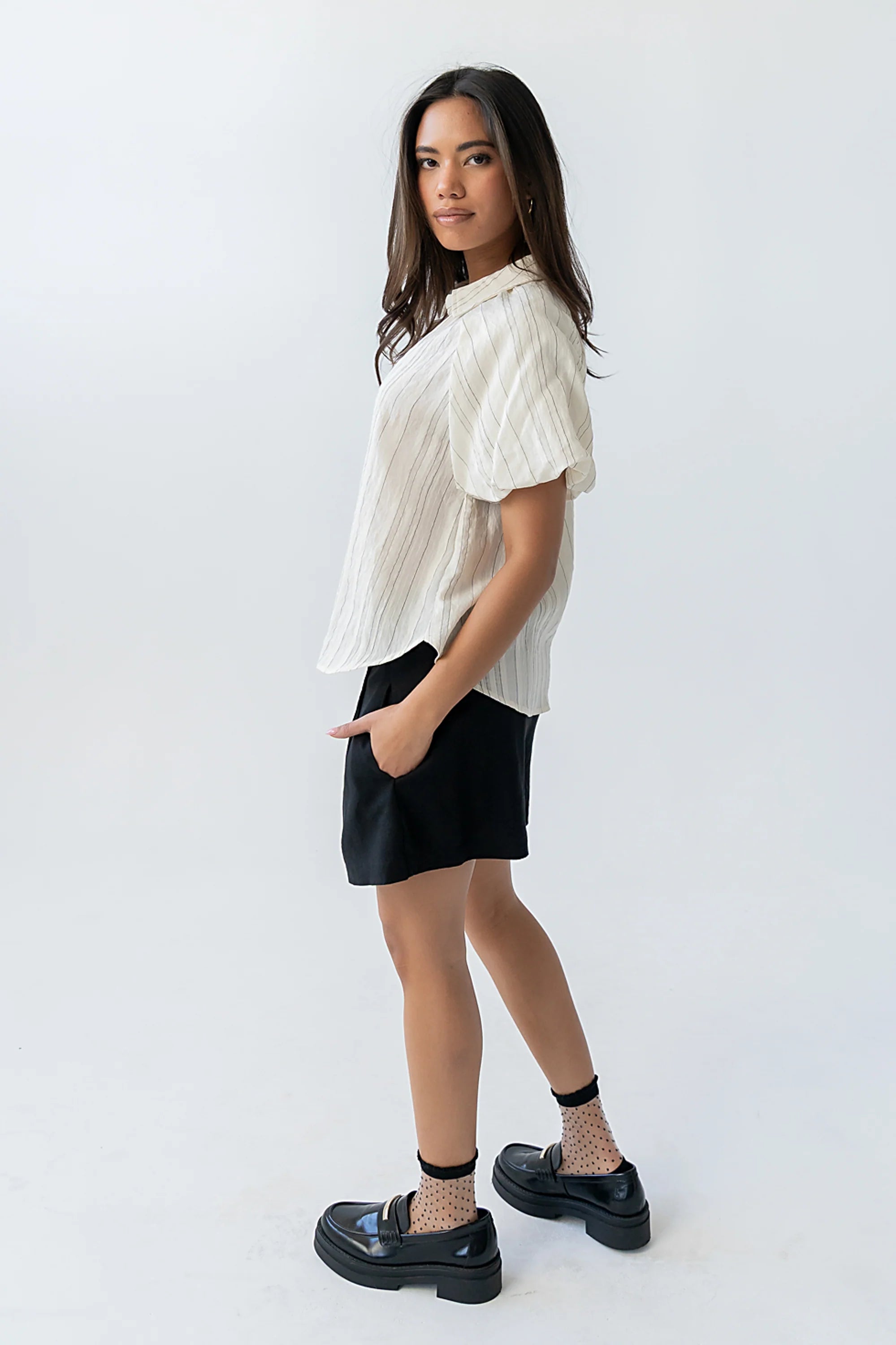 London Striped Button Up in Cream