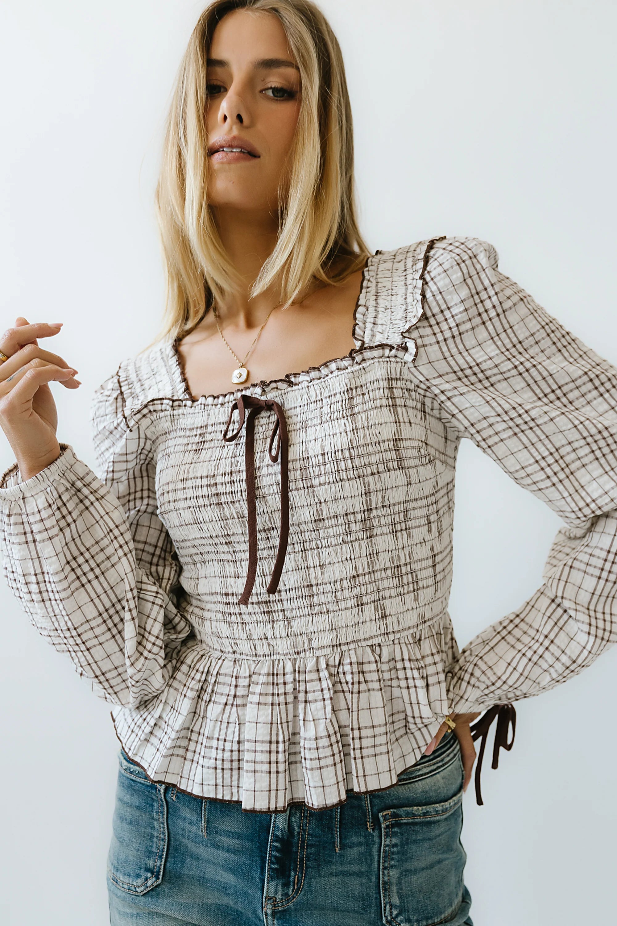 Vale Smocked Blouse in Mocha FINAL SALE