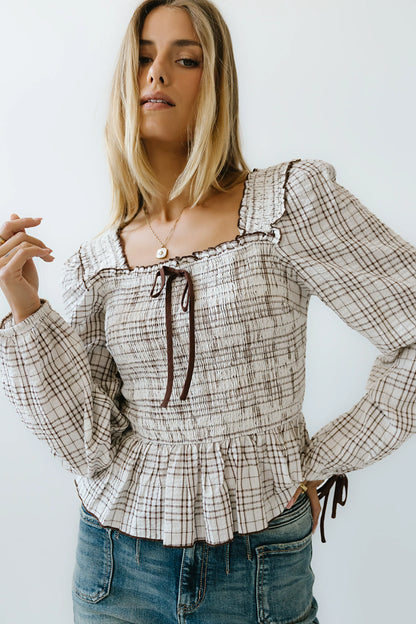 Vale Smocked Blouse in Mocha FINAL SALE