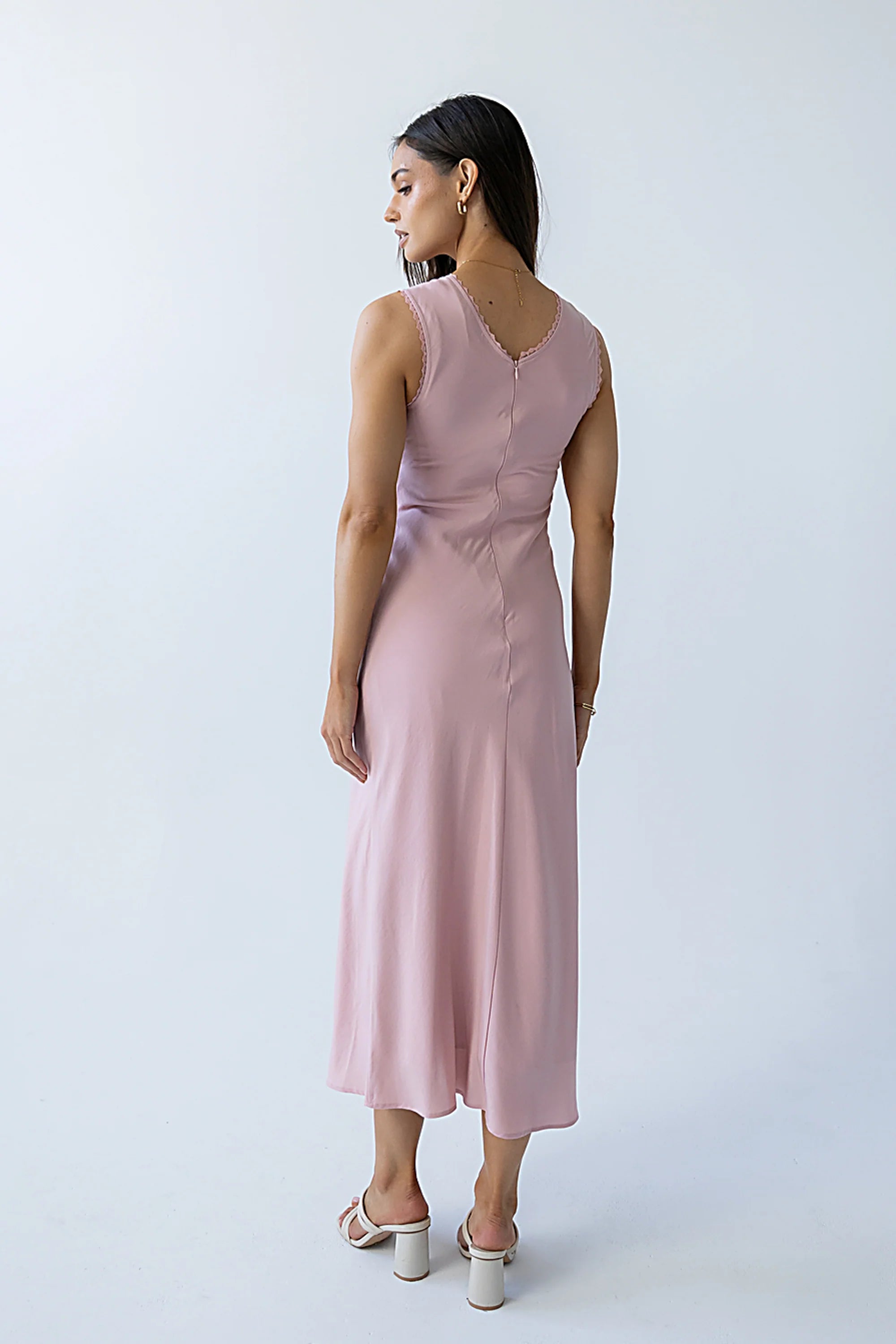 Hailey Lace Trim Maxi Dress in Pink