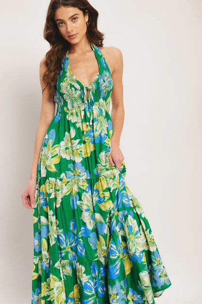 PALM SHORE BLOOM GREEN MAXI DRESS