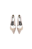 Pointed Toe Satin Slip on Chunky Wedding Shoes With Flower